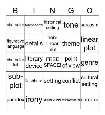 FICTION! Bingo Card