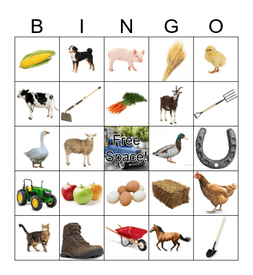 Nouns Around The Farm Bingo Card