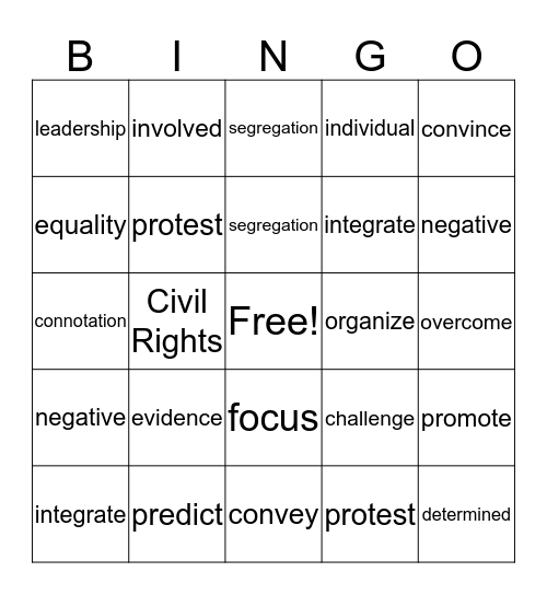 Civil Rights Inside  Bingo Card