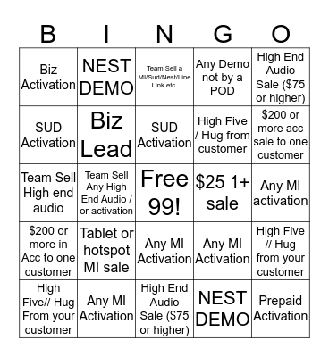 T-Mo Bingo Card