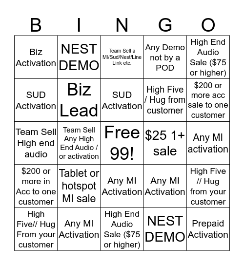 T-Mo Bingo Card