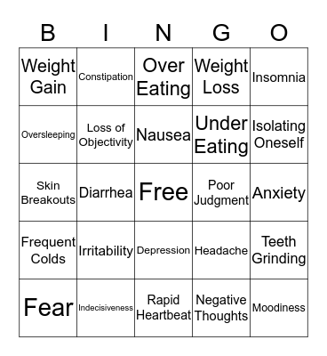 Signs of Stress Bingo Card