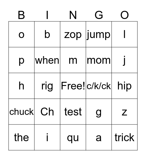 Phonics Bingo Card