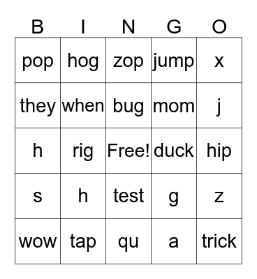 Phonics Bingo Card