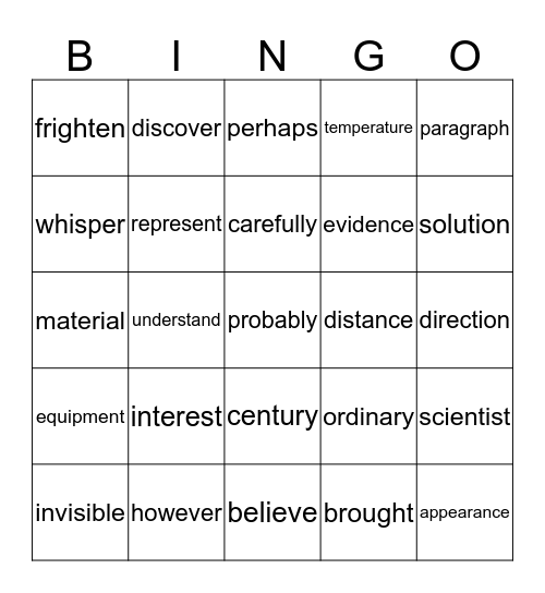 Sight Word Bingo Card