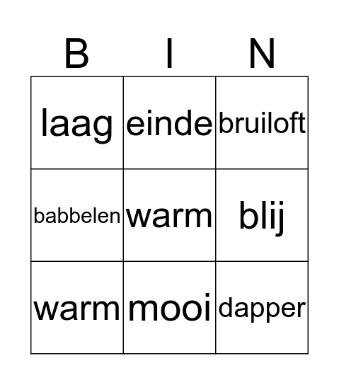 Tegenstellingen en synoniemen Bingo Card