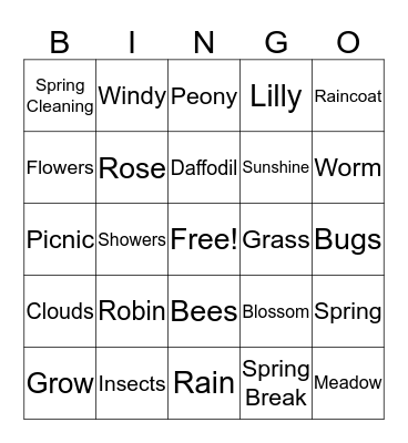 Spring Bingo Card