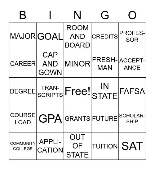 College Bingo Card