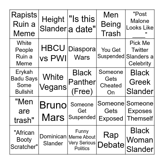 Black Twitter Bingo 2018 Bingo Card