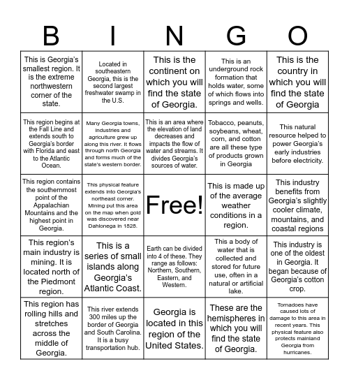 Standard: SS8G1 a-d    Bingo Card