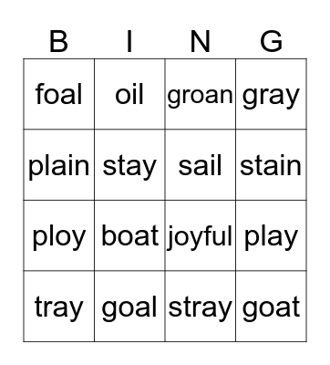 Vowel Team Bingo 1 Bingo Card