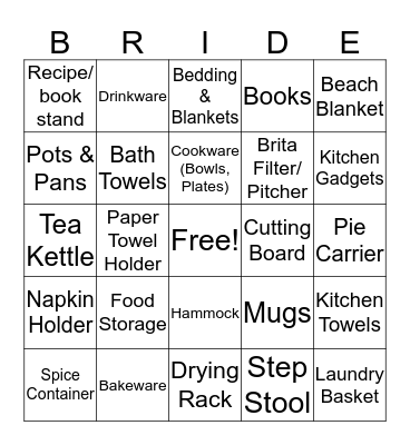 Jenny & Sarah's Bridal Shower Bingo Card