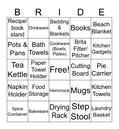 Jenny & Sarah's Bridal Shower Bingo Card