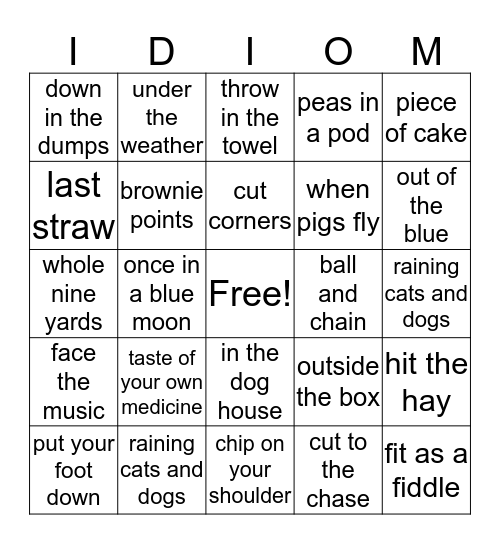 Idiom Bingo Card