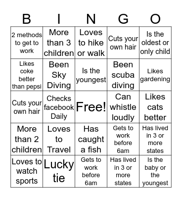 Coffee Hour Bingo Card