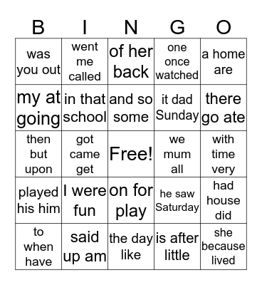 No Excuse Words Bingo Card