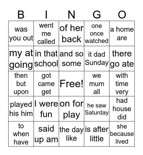 No Excuse Words Bingo Card