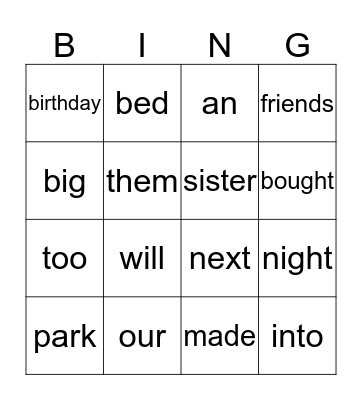 No Excuse Words Bingo Card