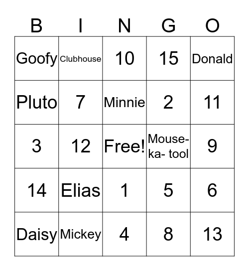 Mickey Mouse Bingo Card