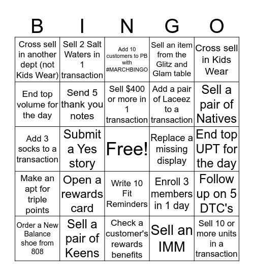 March BINGO (3/9-3/11) Bingo Card