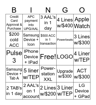 Untitled Bingo Card