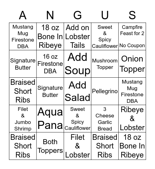 MUST COMPLETE 2 LINES (FREE DINNER) Bingo Card