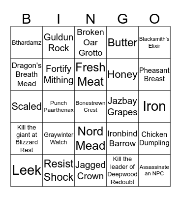skyrum Bingo Card
