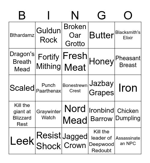 skyrum Bingo Card