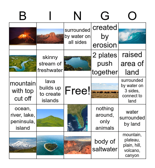 Landforms and Bodies of Water Bingo Card