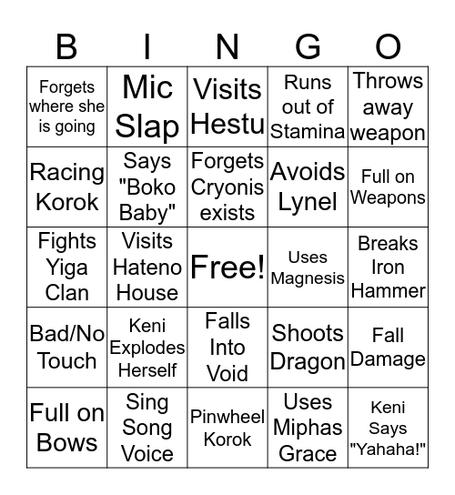 Keni's BotW Bingo Card