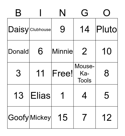 Mickey Mouse Bingo Card