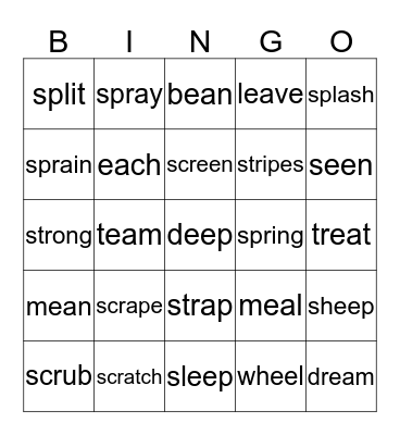 Wordlist 3-Phonics and Spelling Bingo Card
