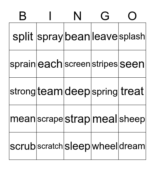Wordlist 3-Phonics and Spelling Bingo Card