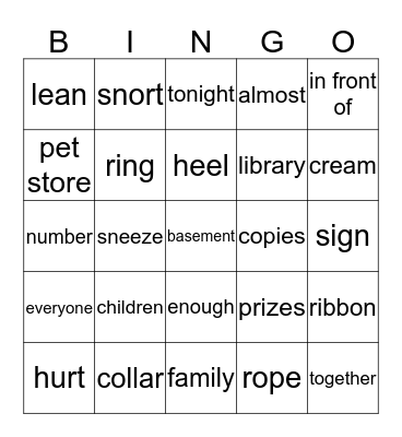 Wordlist 3-Reading Plus Bingo Card
