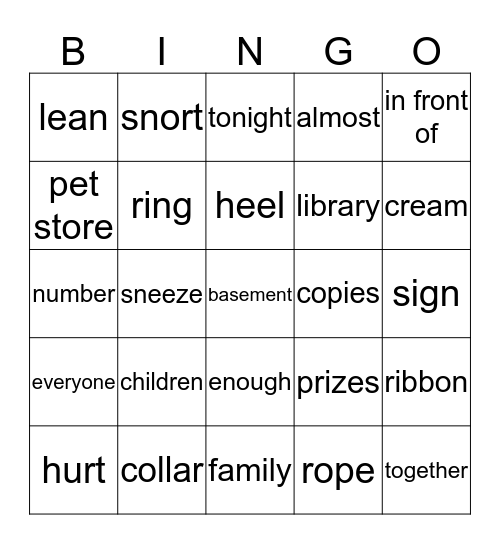 Wordlist 3-Reading Plus Bingo Card