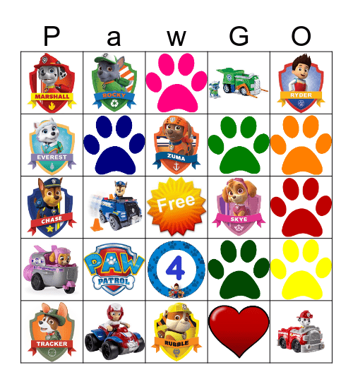 Paw Patrol  Bingo Card