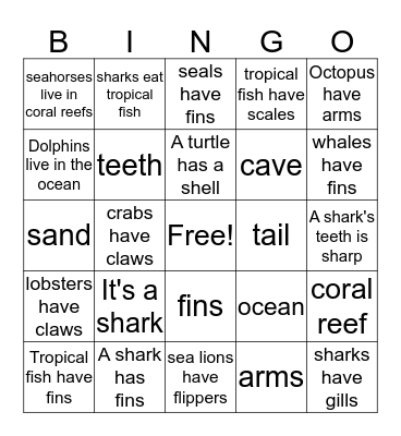 Sea Animal Bingo Card