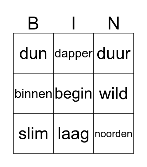 Tegenstellingen  Bingo Card