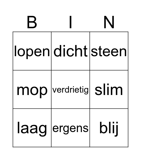 Tegenstellingen en synoniemen Bingo Card