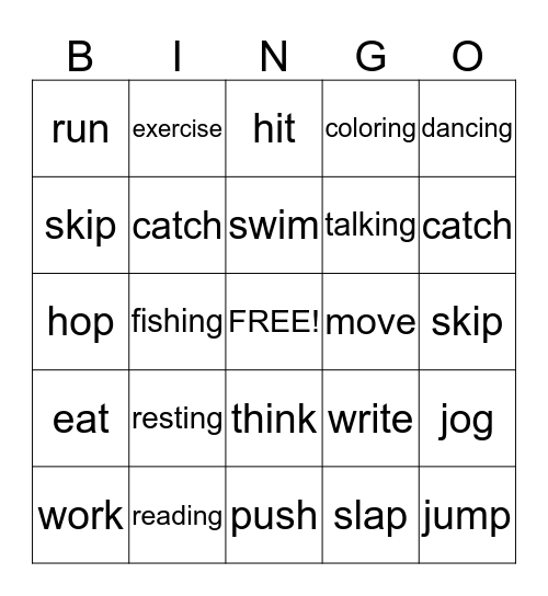 Verbs Bingo Card