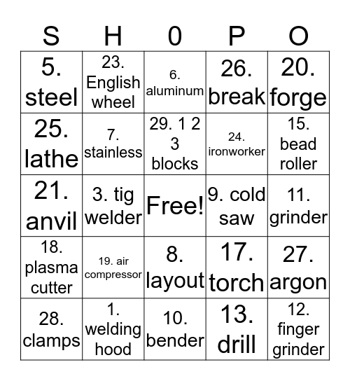 SHOP NIGHT Bingo Card