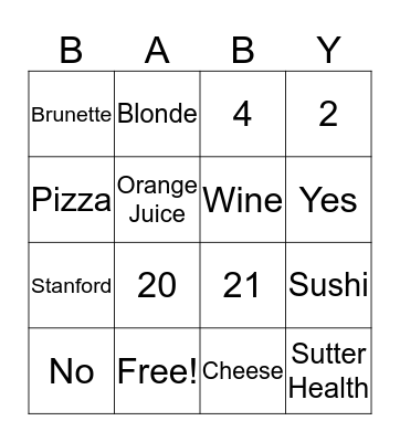 Stephanie's Baby Shower Bingo Card