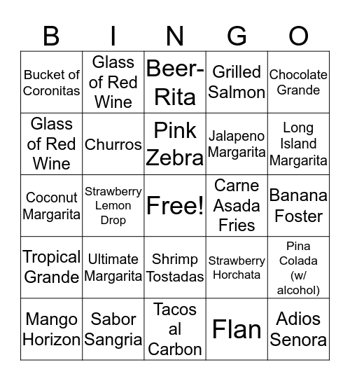 Cafe Sabor Bingo Card