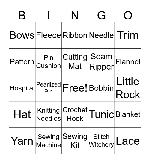 Holy Sews Bingo Card