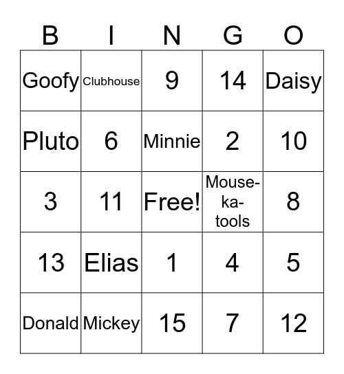 Mickey Mouse Bingo Card