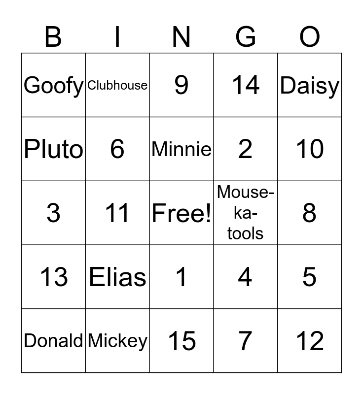 Mickey Mouse Clubhouse Bingo Card