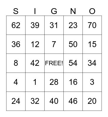 LCS ASL Bingo Card