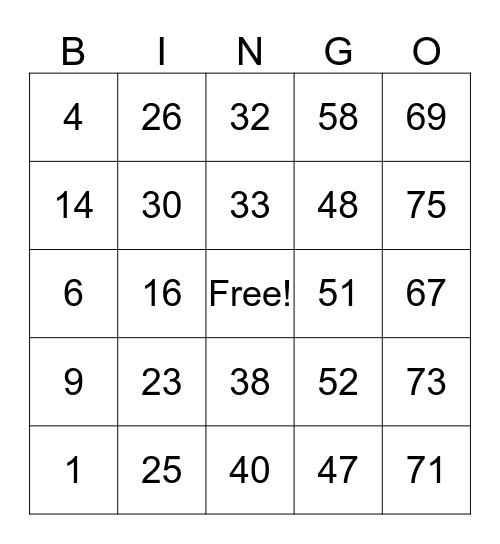 Ryan's 12th Birthday Bingo Card