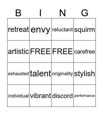 Vocabulary # 29-42 Bingo Card