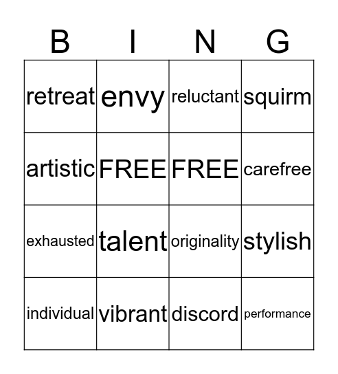 Vocabulary # 29-42 Bingo Card